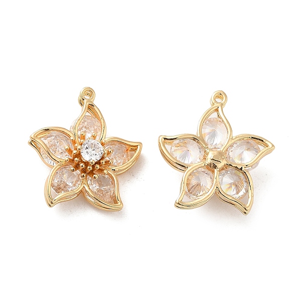 

PandaHall Glass Pendants, with Brass Findings, Flower Charm, Real 18K Gold Plated, 18x16.5x7mm, Hole: 1mm Brass+Glass Flower Clear
