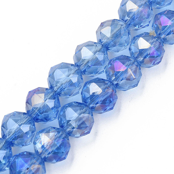 

PandaHall Electroplate Transparent Glass Beads Strands, Faceted, Round, Cornflower Blue, 10x8.5mm, Hole: 1.2mm, about 60pcs/strand, 20.47...