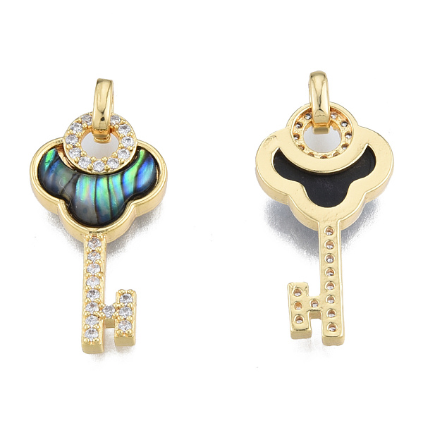 

PandaHall Brass Micro Pave Clear Cubic Zirconia Pendants, with Synthetic Abalone Shell/Paua Shells, Real 18K Gold Plated, Nickel Free, Key...