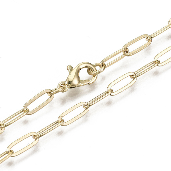 

PandaHall Brass Paperclip Chains, Drawn Elongated Cable Chains Necklace Making, with Lobster Claw Clasps, Light Gold, 18.11 inch(46cm) long...