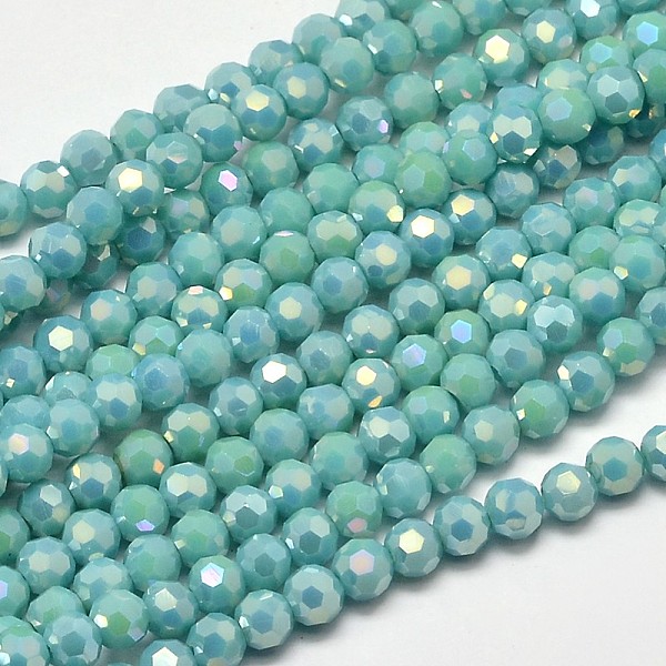 

PandaHall Faceted Round Full Rainbow Plated Electroplate Glass Beads Strands, Turquoise, 4mm, Hole: 1mm, about 90~95pcs/strand, 12.8~13.6..., Green