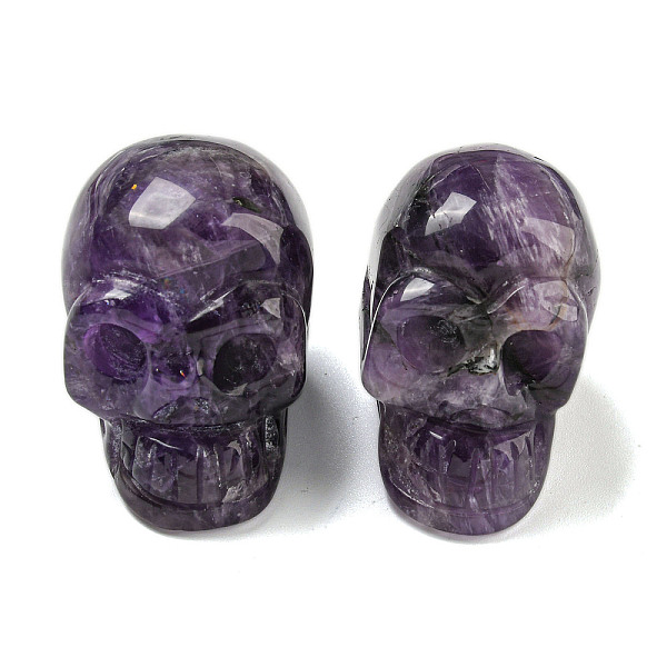 

PandaHall Halloween Natural Amethyst Skull Figurines, for Home Office Desktop Decoration, 28~30x23~25x26~27mm Amethyst Skull
