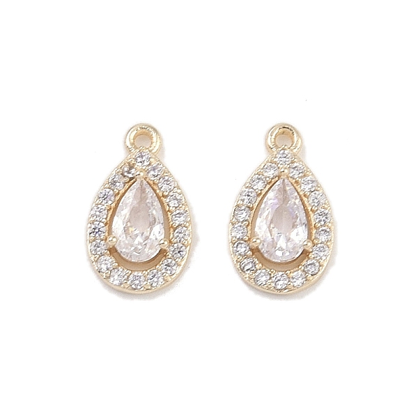 

PandaHall Brass Micro Pave Clear Cubic Zirconia Pendants, with Glass, Teardrop Charms, Real 18K Gold Plated, 10.5x6x3mm, Hole: 0.8mm...