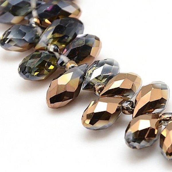 

PandaHall Electroplate Glass Beads Strands, Top Drilled Beads, Half Copper Plated, Faceted, Teardrop, Goldenrod, 12x6x6mm, Hole: 1mm Glass..., Gold