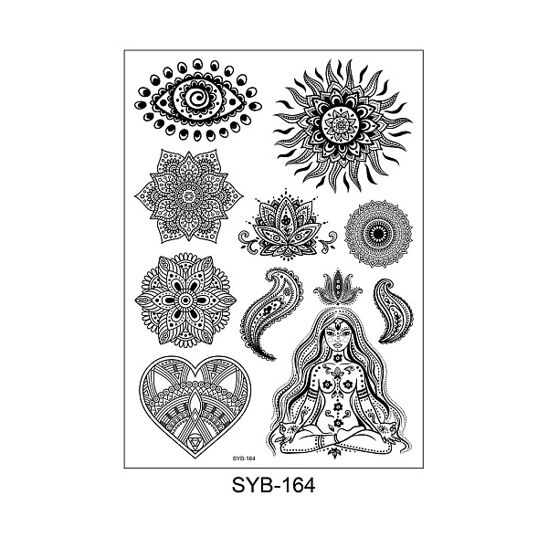 

PandaHall Mandala Pattern Vintage Removable Temporary Water Proof Tattoos Paper Stickers, Mixed Patterns, 21x15cm Paper Black