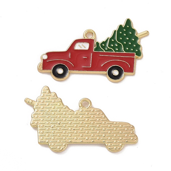 

PandaHall Christmas Theme Rack Plating Alloy Enamel Pendants, Light Gold Tone Trucks with Christmas Tree Charms, Red, 21.5x35.5x1.5mm, Hole...