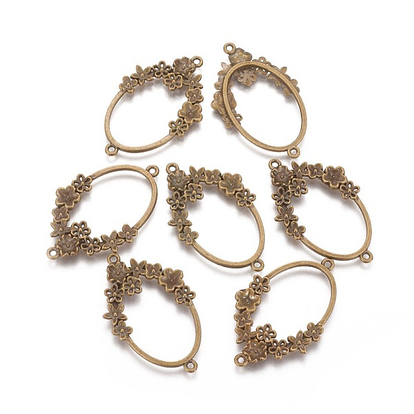 

PandaHall Alloy Links connectors, Lead Free and Cadmium Free, Oval, Accented with Flower, Antique Bronze Color, about 42mm long, 26mm wide...