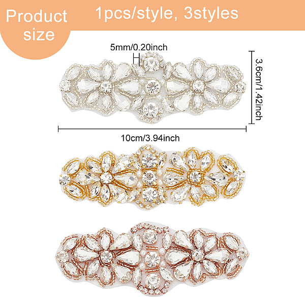 

PandaHall 3Pcs 3 Colors Hotfix Rhinestone, Glass Crystal Rhinestone Applques, for Bridal Dress, Sash, Belt, Flower Pattern, Mixed Color..., Clear