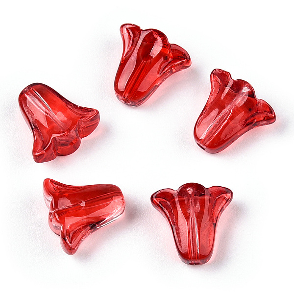 

PandaHall Spray Painted Transparent Glass Beads, Tulip Flower, Crimson, 10x11x5.5mm, Hole: 1mm Glass Flower Pink