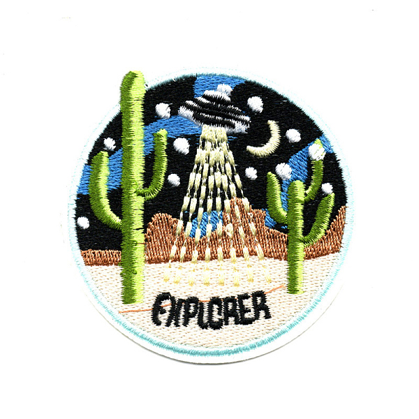PandaHall Computerized Embroidery Cloth Iron on/Sew on Patches, Costume Accessories, Appliques, Oval with Moon & Cloud & Cactus, Colorful...