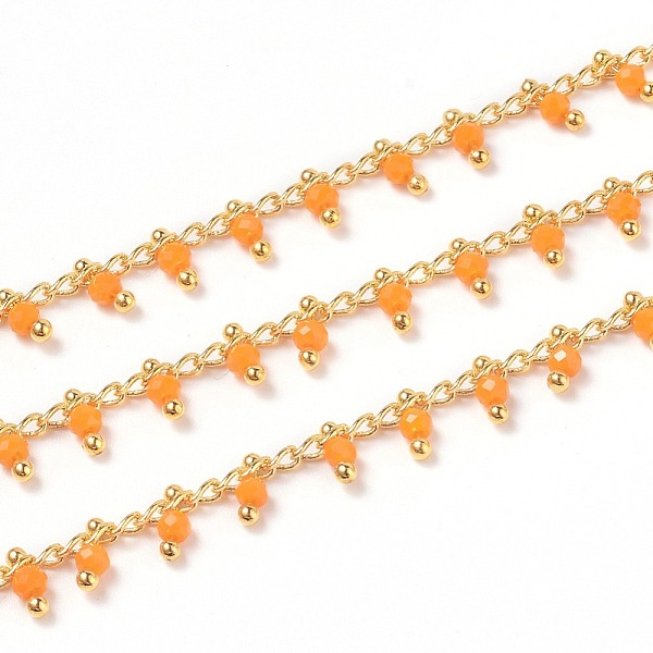 

PandaHall 3.28 Feet Handmade Glass Beaded Chains, with Brass Eye Pins, Golden, Soldered, Round, Faceted, Dark Orange, 2.5x2x0.4mm, Beads...