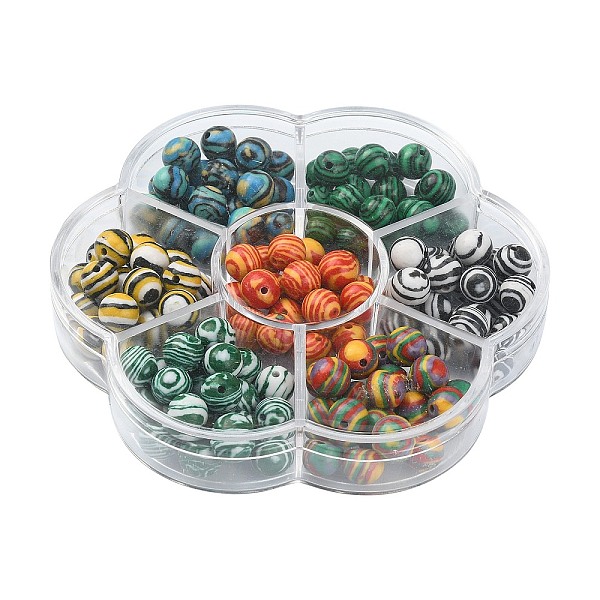 140Pcs 7 Styles Synthetic Malachite Beads