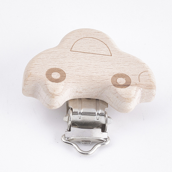 

PandaHall Beech Wood Baby Pacifier Holder Clips, with Iron Clips, Car, Platinum, BurlyWood, 41x45x18mm, Hole: 3.5x6mm Wood Orange