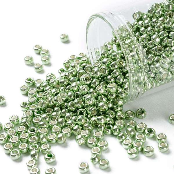 PandaHall TOHO Round Seed Beads, Japanese Seed Beads, (560) Galvanized Kiwi, 8/0, 3mm, Hole: 1mm, about 1110pcs/50g Glass Green