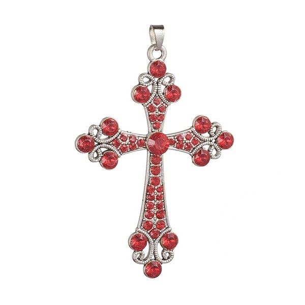 

PandaHall Antique Silver Plated Alloy Big Pendants, with Rhinestone, Cross, Light Siam, 73x51x6.5mm, Hole: 6.5x5mm Alloy+Rhinestone Cross..., Red