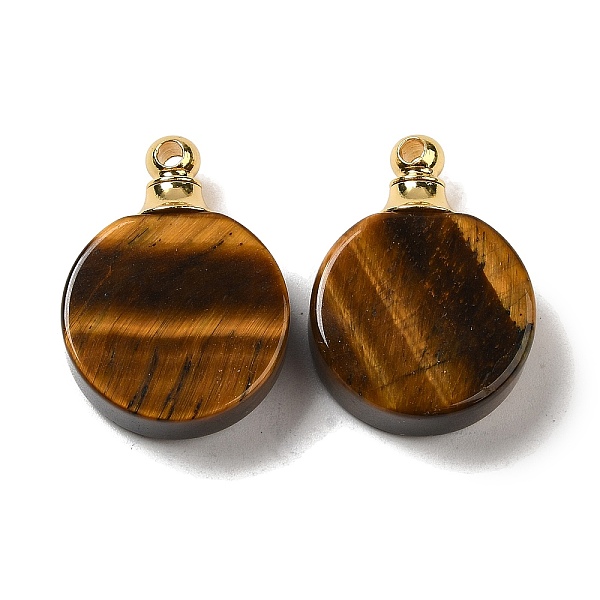 

PandaHall Natural Tiger Eye Perfume Bottle Pendants, Flat Round Charms with Golden Plated 304 Stainless Steel Findings, 27.5x20x7~7.5mm...