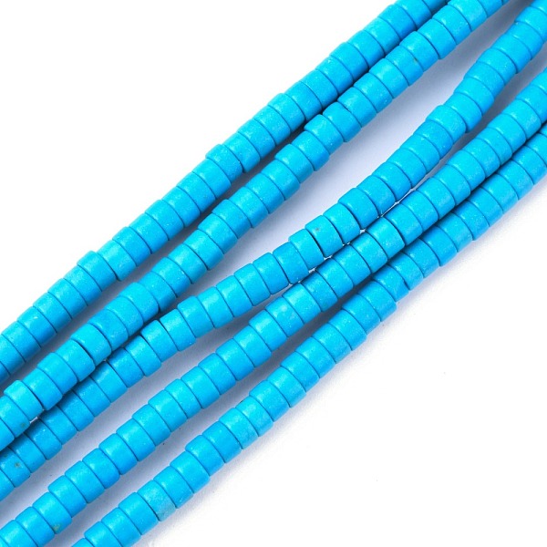 

PandaHall Synthetic Turquoise Beads Strands, Heishi Beads, Dyed, Flat Round/Disc, Deep Sky Blue, 4x2mm, Hole: 1mm, about 170pcs/strand, 16...