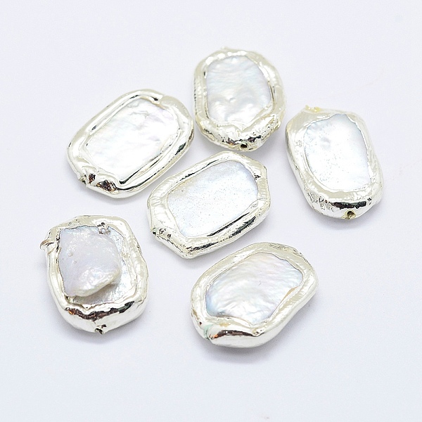 

PandaHall Natural Cultured Freshwater Pearl Beads, Edge Silver Color Plated Plated, Rectangle, Silver, 18.5~24x11.5~18.5x4~9mm, Hole: 1mm...