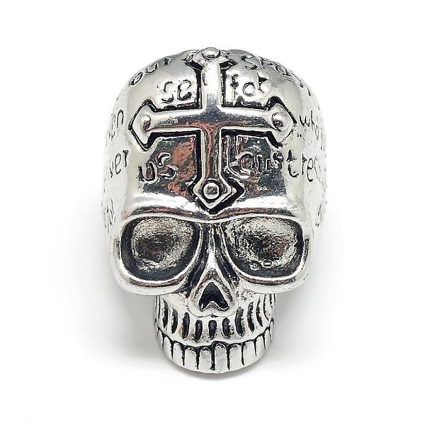

PandaHall Alloy Finger Rings, Wide Band Rings, Chunky Rings, Skull with Word, Size 10, Antique Silver, 20mm Alloy