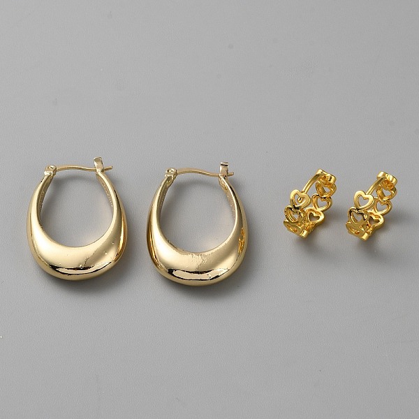 

PandaHall 2 Pairs 2 Styles Brass Hoop Earrings Set, Teardrop & Heart, Golden, 13.5~30x14~20x4.5~6mm, 1 Pair/style Brass
