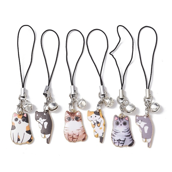 

PandaHall Cat Alloy Enamel Mobile Straps, Iron Bell and Polyester Cord Mobile Accessories Decoration, Mixed Color, 91~103mm, 6pcs/set..., Multicolor