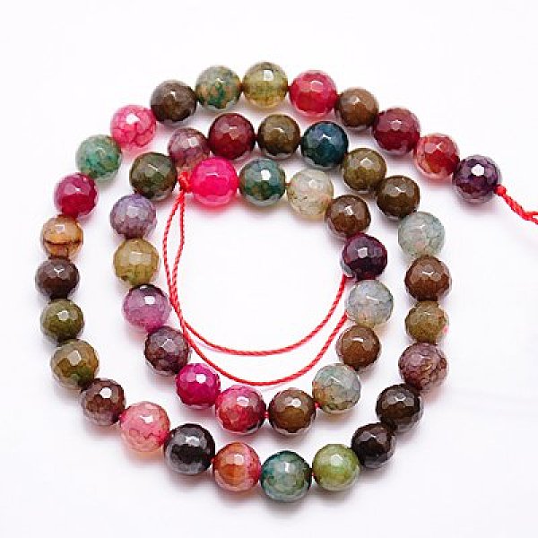 

PandaHall Natural Crackle Agate Beads Strands, Dyed, Faceted, Round, 8mm, Hole: 1mm, about 49pcs/strand, 15.5 inch Crackle Agate Round