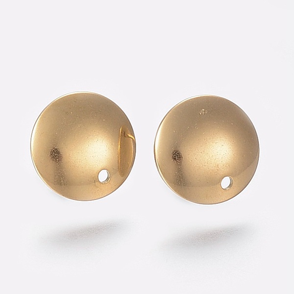 

PandaHall Ion Plating(IP) 304 Stainless Steel Stud Earring Findings, with Loop, Flat Round, Golden, 13x2mm, Hole: 1.5mm, Pin: 0.8mm 304...