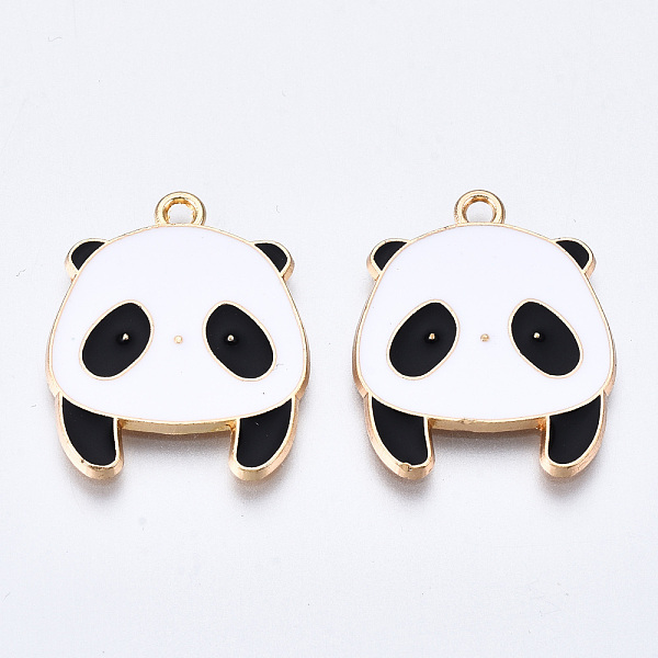 PandaHall Alloy Enamel Pendants, Cadmium Free & Lead Free, Light Gold, Panda Shape, White & Black, 24x20x1.5mm, Hole: 1.8mm Alloy+Enamel...