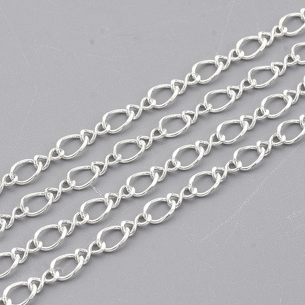 

PandaHall Brass Figaro Chains, Figure 8 Chains, with Spool, Soldered, Silver Color Plated, 4x3.7x0.4mm and 3.5x2x0.4mm, about 100yard/roll...