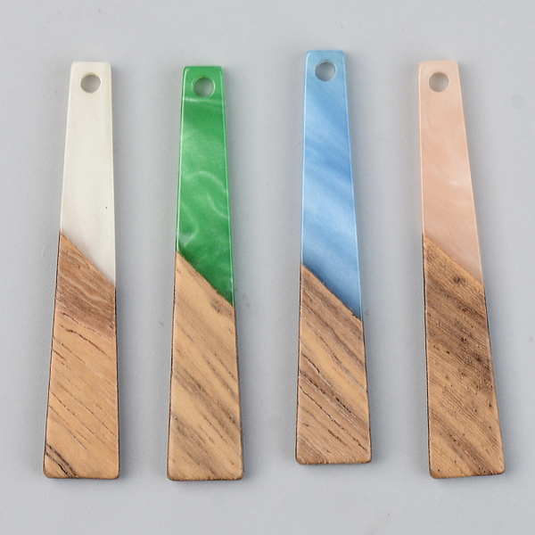 

PandaHall Opaque Resin & Walnut Wood Pendants, Trapezoid, Mixed Color, 44.5x8x3mm, Hole: 2mm Resin+Wood Trapezoid Multicolor