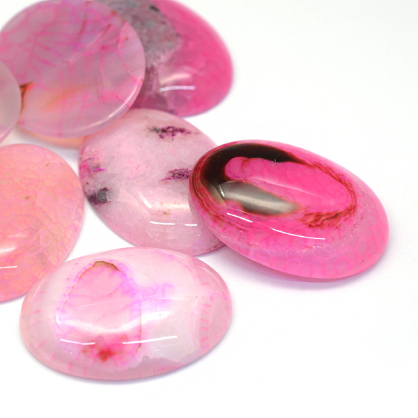 

PandaHall Oval Dyed Natural Crackle Agate Cabochons, Hot Pink, 40x30x6~8mm Crackle Agate Oval Pink