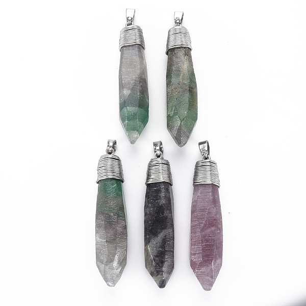 

PandaHall Natural Fluorite Big Pendants, with Platinum Iron Findings and Brass Pinch Bail, Nuggets, 58~60x13~15x13~15mm, Hole: 7x4mm...
