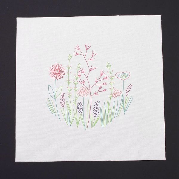 

PandaHall DIY Embroidery Fabric with Eliminable Pattern, Embroidery Cloth, Square, Flower Pattern, 28x27.6x0.05cm Cloth Flower