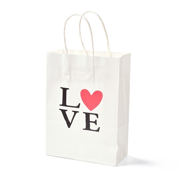 PandaHall Rectangle Paper Packaging Bags, with Handle, for Gift Bags and Shopping Bags, Valentine's Day, Word LOVE, White, 14.9x8.1x21cm...