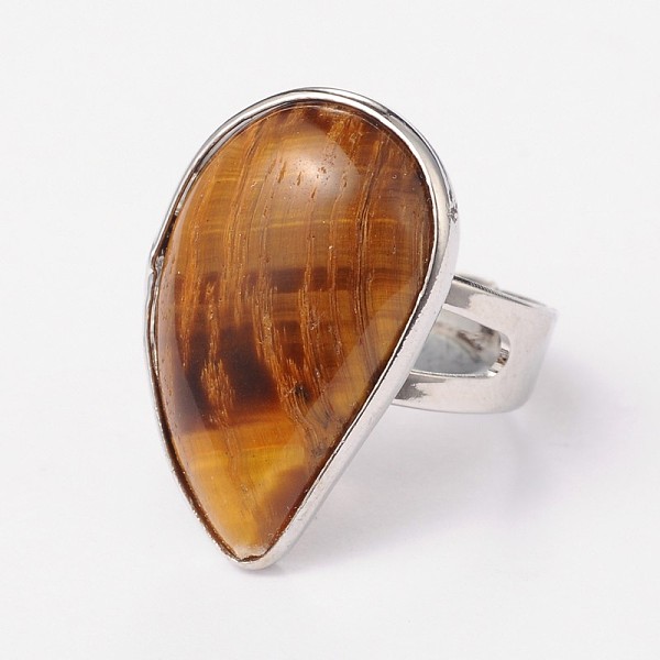 

PandaHall Adjustable Gemstone Brass Rings, Tiger Eye, 19mm Tiger Eye