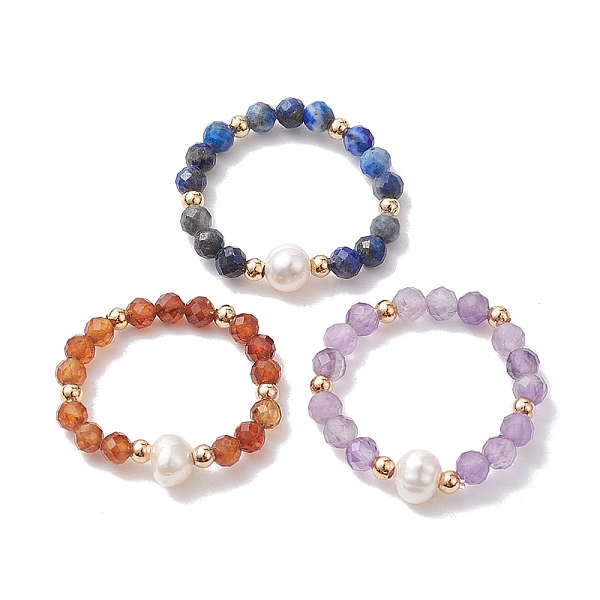

PandaHall 3Pcs Natural Lapis Lazuli/Garnet/Amethyst with Plastic Pearl with Glass Braided Beaded Finger Rings, Mixed Color, Inner Diameter..., Multicolor