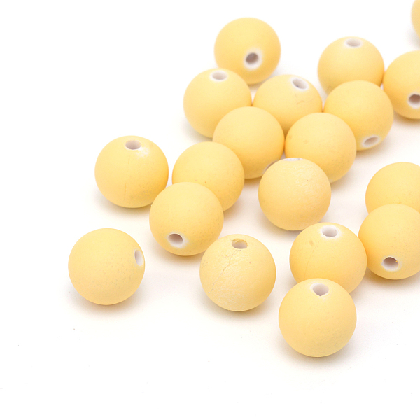 

PandaHall Spray Painted Acrylic Beads, Rubberized Style, Round, Light Khaki, 10x9.5mm, Hole: 2mm, about 950pcs/500g Acrylic Round