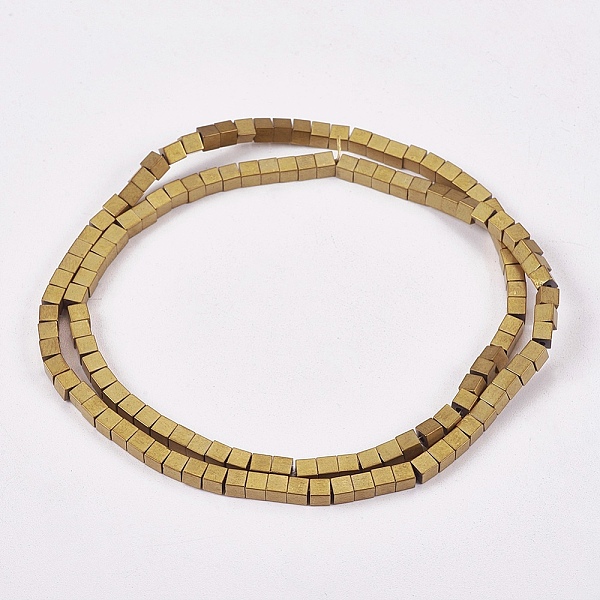 

PandaHall Electroplate Non-magnetic Synthetic Hematite Beads Strands, Frosted, Cube, Grade A, Golden Plated, 3x3x3mm, Hole: 1mm, about...