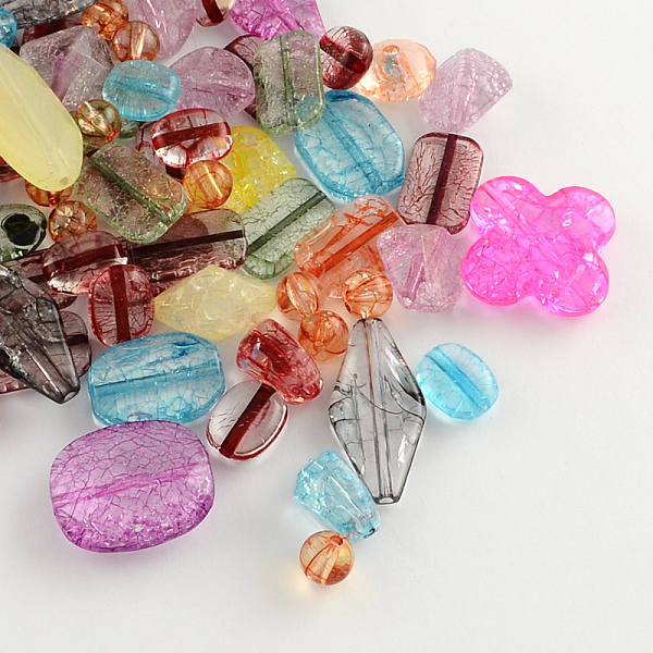 

PandaHall Mixed Crackle Style Transparent Acrylic Beads, Mixed Color, 8~31x8~28x3~8mm, Hole: 1~2mm Acrylic Mixed Shapes Multicolor