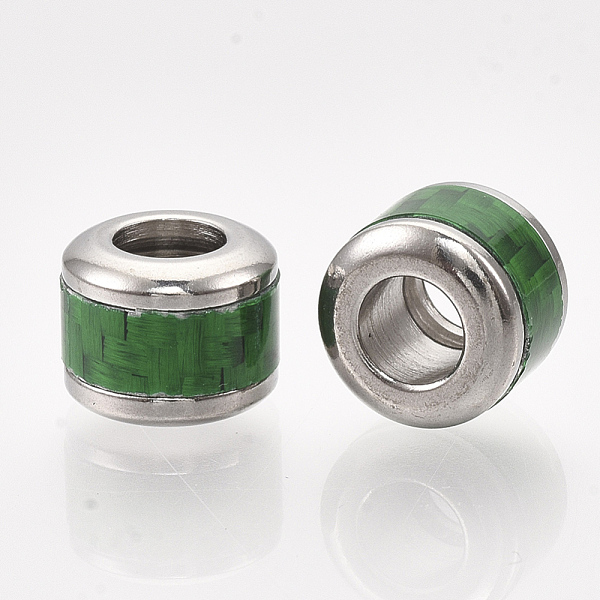 

PandaHall 304 Stainless Steel European Beads, with Fiber, Large Hole Beads, Column with Basket Weave Pattern, Stainless Steel Color, Green...