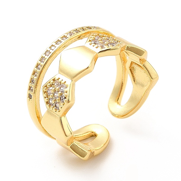 

PandaHall Clear Cubic Zirconia Hexagon Open Cuff Ring, Brass Jewelry for Women, Real 18K Gold Plated, US Size 6 1/2(16.9mm) Brass+Cubic...