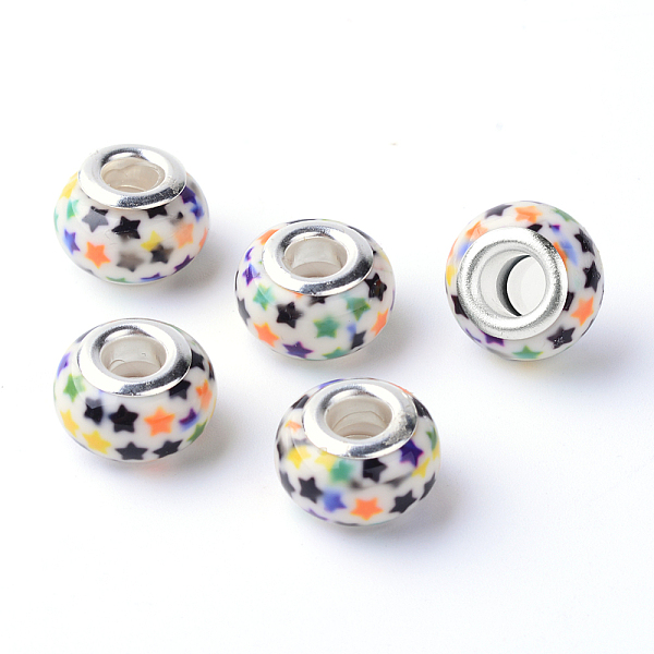 

PandaHall Printed Handmade Resin European Beads, Rondelle Large Hole Beads, with Platinum Tone Brass Cores, Medium Sea Green...