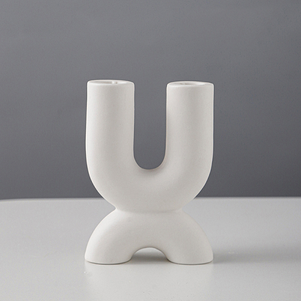 

PandaHall Ceramics 2 Arm Candlestick Holder, Candle Centerpiece, Perfect Home Party Decoration, White, 9.2x3.5x13cm Ceramics Others White