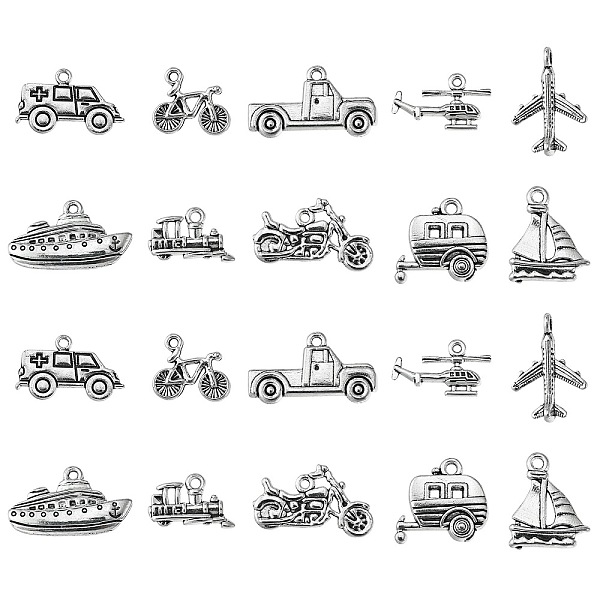 

PandaHall 100pcs 10 Style Tibetan Style Alloy Pendants, Caravan & Motorcycle & Airplane & Ship & Train, Lead Free & Cadmium Free, Antique...