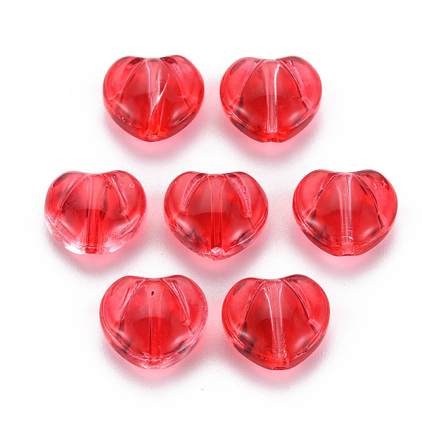 

PandaHall Transparent Glass Beads, Heart, Red, 10.5x12x6.5mm, Hole: 1mm Glass Heart Red