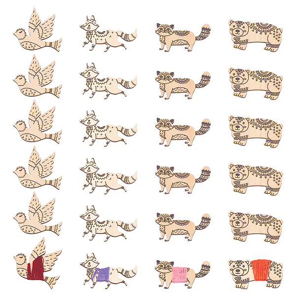 

PandaHall 24 Pcs 4 Styles Wooden Animals Floss Bobbins, Bird Fox Racoon Bear Cross Stitch Bobbin Jungle Animal Embroidery Thread Cards..., Orange