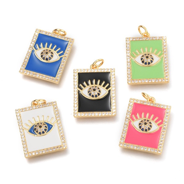 

PandaHall Brass Micro Pave Clear Cubic Zirconia Pendants, Long-Lasting Plated, with Jump Rings & Enamel, Real 18K Gold Plated, Rectangle..., Multicolor