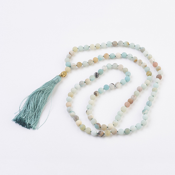 Natürliche Amazonite Buddha Mala Perlen Halsketten