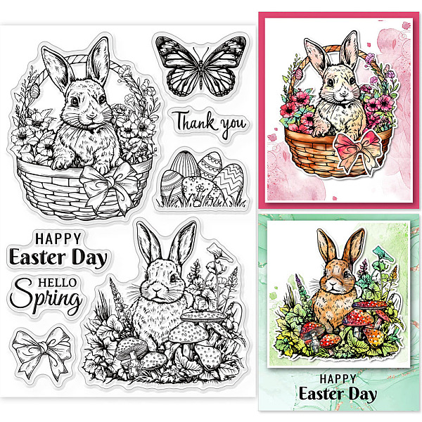 

PandaHall GLOBLELAND Easter Bunny Basket Clear Stamps for DIY Scrapbooking Easter Rabbit Eggs Silicone Clear Stamp Seals Transparent Stamps...