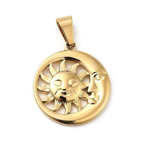 

PandaHall Vacuum Plating 201 Stainless Steel Pendants, Moon with Sun, Golden, 28x24.5x3mm, Hole: 8x4mm 201 Stainless Steel Moon